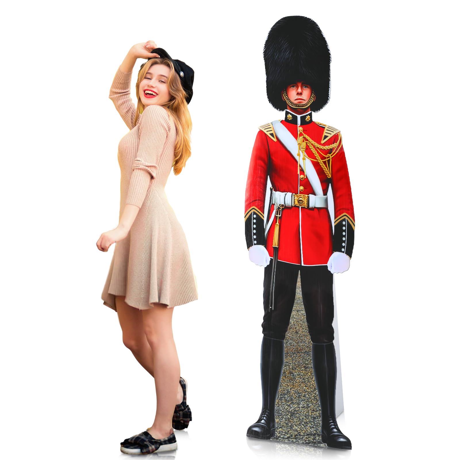 Photo 1 of Beeveer 6 ft British Royal Guard Cardboard Stand-up Cutout Life-Size Standee Standup Britain London Theme Party Queen's Guard Cutout Photo Prop for UK Cultural Day British Birthday Travel Events