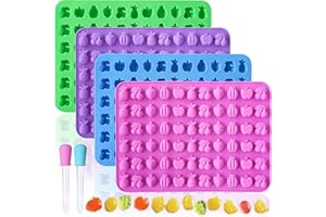 HKNMTT Gummy Fruit Molds Silicone, Mini Cute Fruit Shaped Candy Chocolate Tray Molds With 2 Droppers, 4 Pack 264 Cavities Non-stick Bite Size Kids Apple Molds, Easy to Release DIY Candy Making Kit