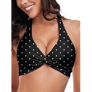 Colloyes Women's Twist Front Wide Halter Bikini Top V Neck Padded Swim Top | Triangle Tops, Ruched, Removable Padded, Wirefre
