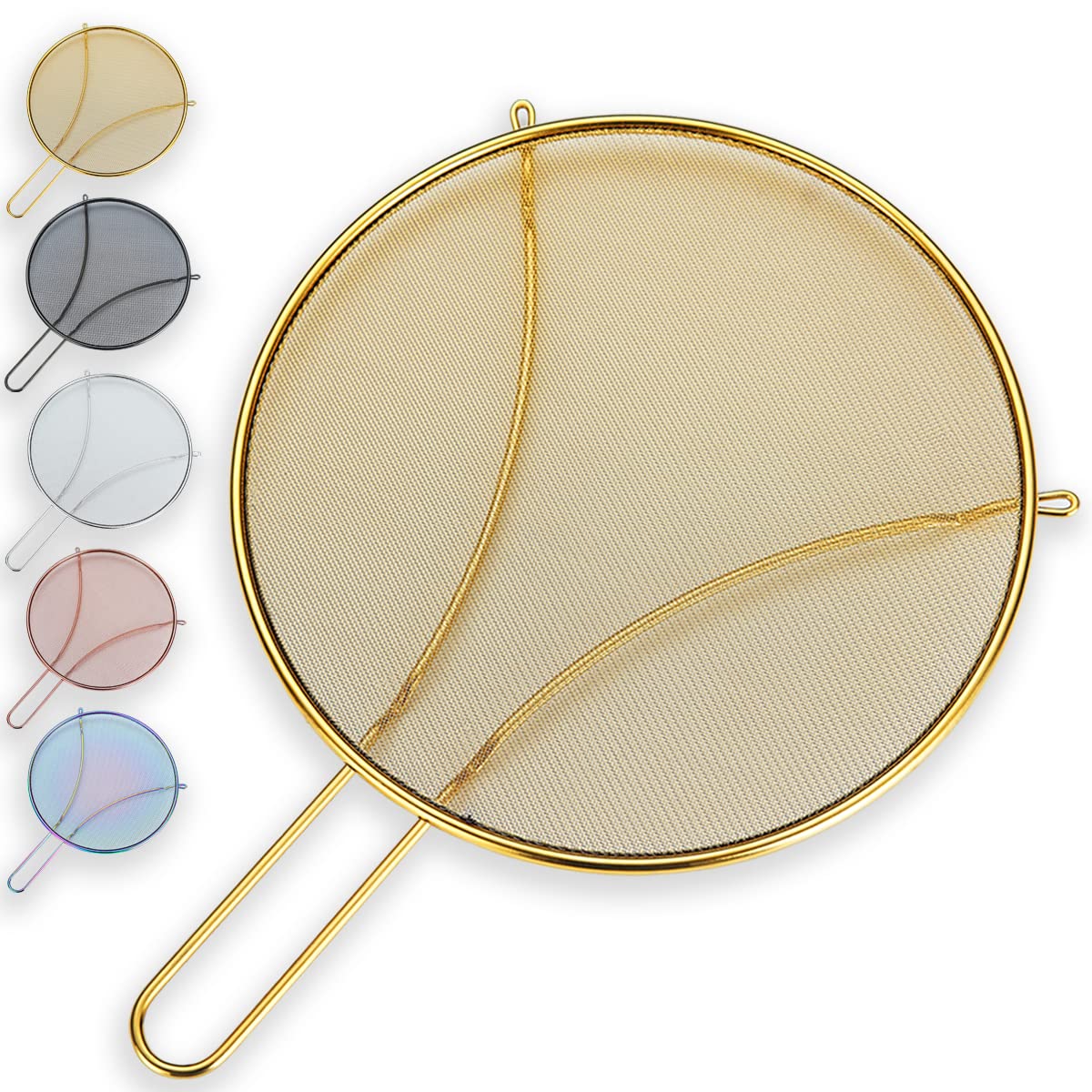 Evanda 30 CM Gold Splatter Screen for Cooking, Stainless Steel Fine Mesh for Frying Pan, Grease Guard for Pan to Stop Hot Oil Splatter, Protect the Skin from Burns, Safe Cooking Lid