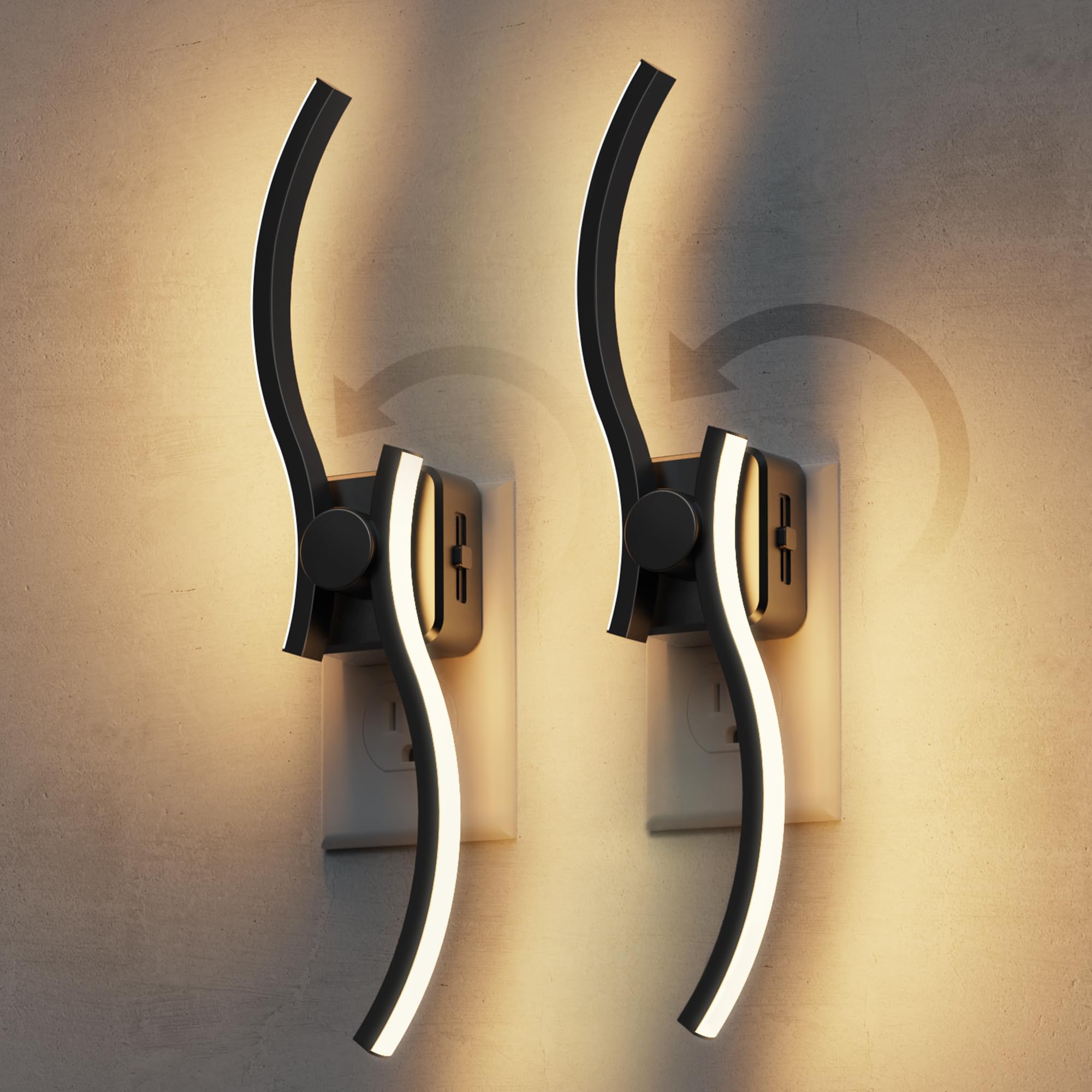 L LOHAS LED Night Light, 2 Pack Night Lights Plug into Wall, Modern Wall Sconces with Dusk to Dawn Sensor, Dimmable Wave Plug in Night Light, 3000K Soft White for Bedroom Living Room Image