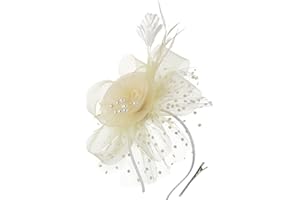 Durzasvo Women's Fascinators Tea Party Wedding Mesh Flower Pearl Feather Fascinator Hat with Headband and Clip