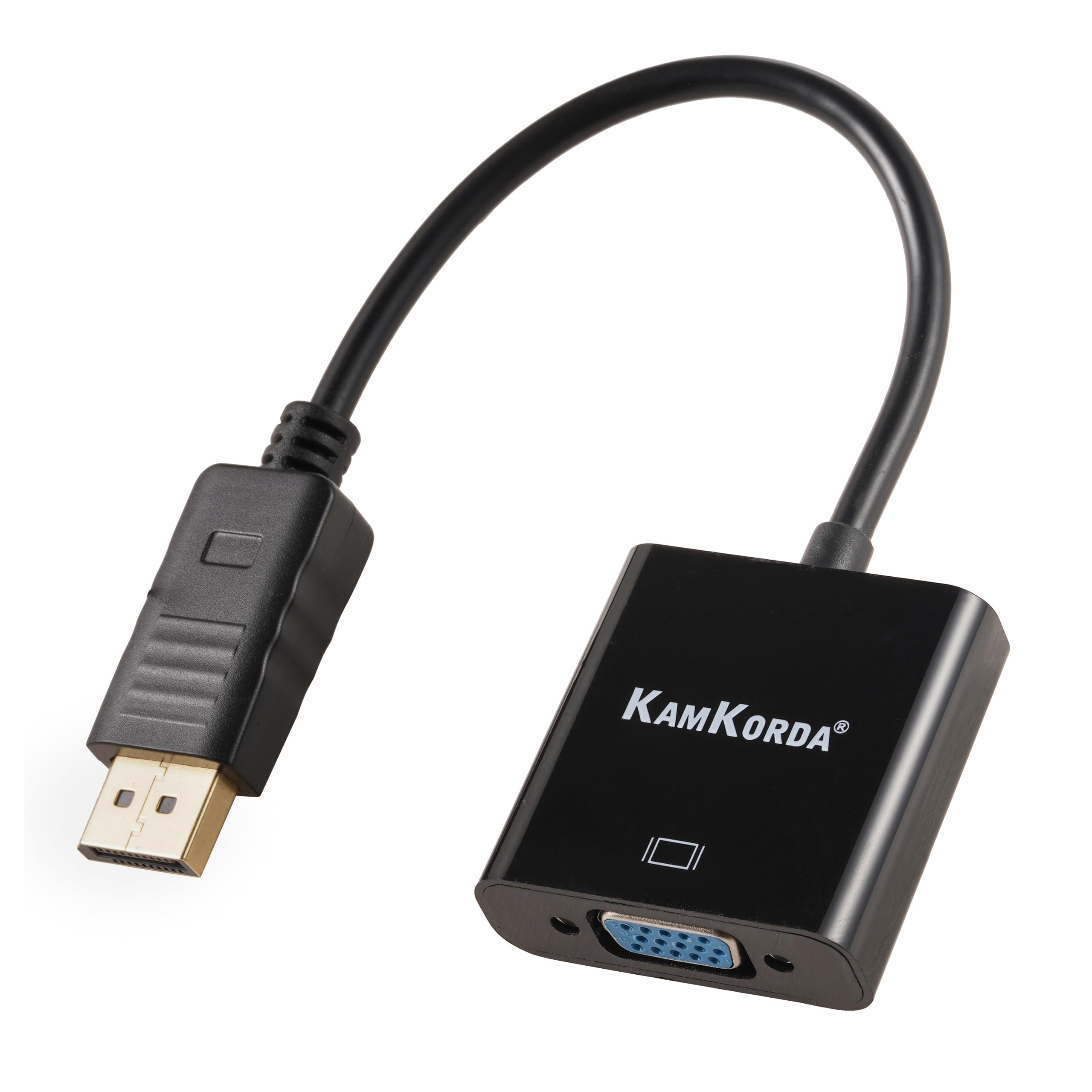 KamKorda displayport to vga cable 1.8m, gold plated dp to vga adaptor, full hd video converter, secure latch design with easy release, black