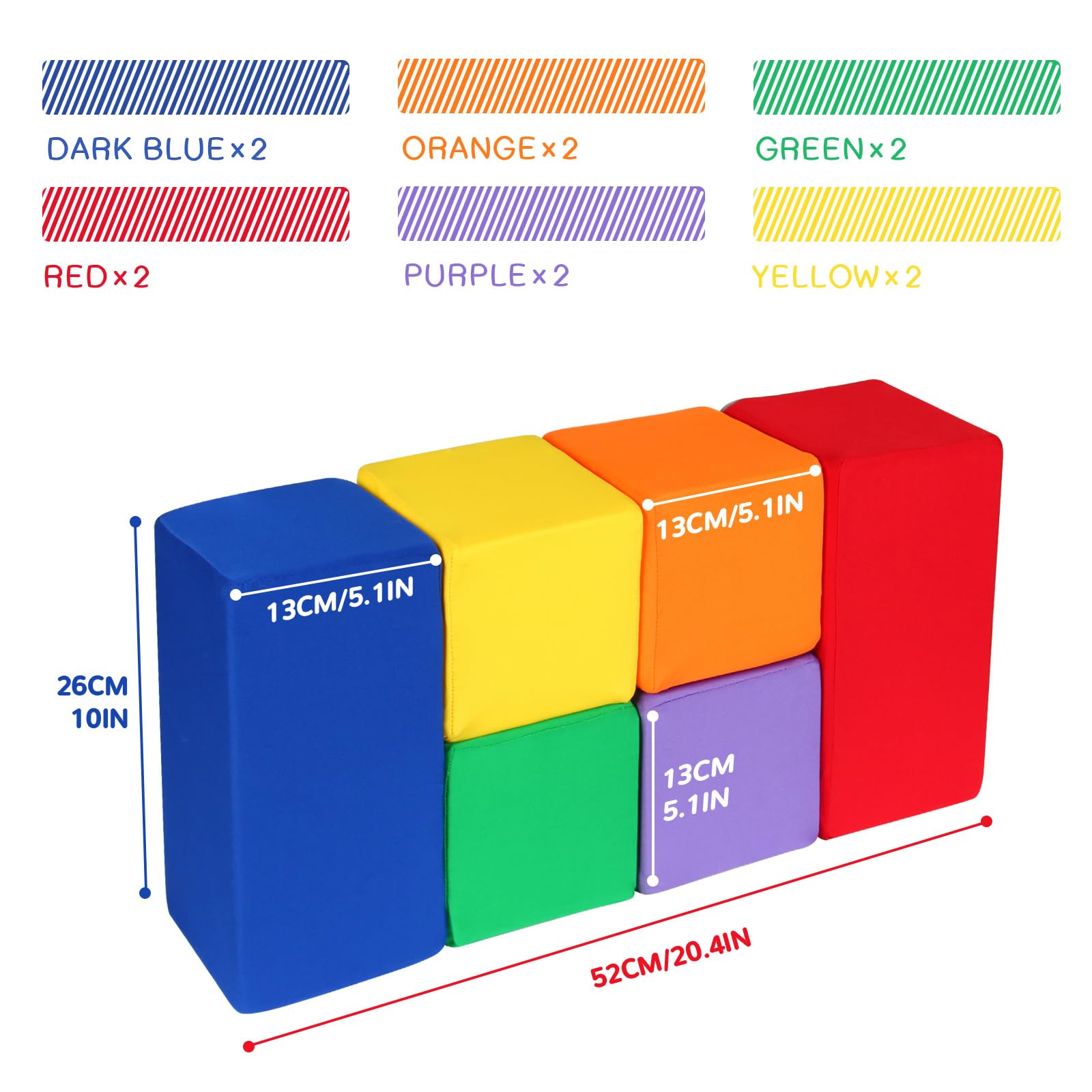 UHAPPYEE Toddler Foam Buliding Blocks - 12 Piece Fabric Covered in 2 Sizes Stacking Block Sets - Colourful Soft Play Set for Kids Idea for Building and Throwing Fun-Blue