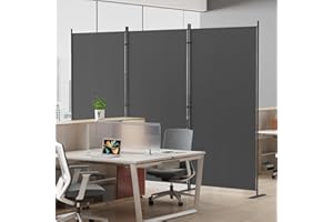 Helios&Hestia 3-Panel 6 ft Tall Indoor Folding Room Divider, Portable Privacy Screen, Freestanding Partition Separator, Temporary Wall Separation for Bedroom, Office, 102" W X 71" H, Dark Grey