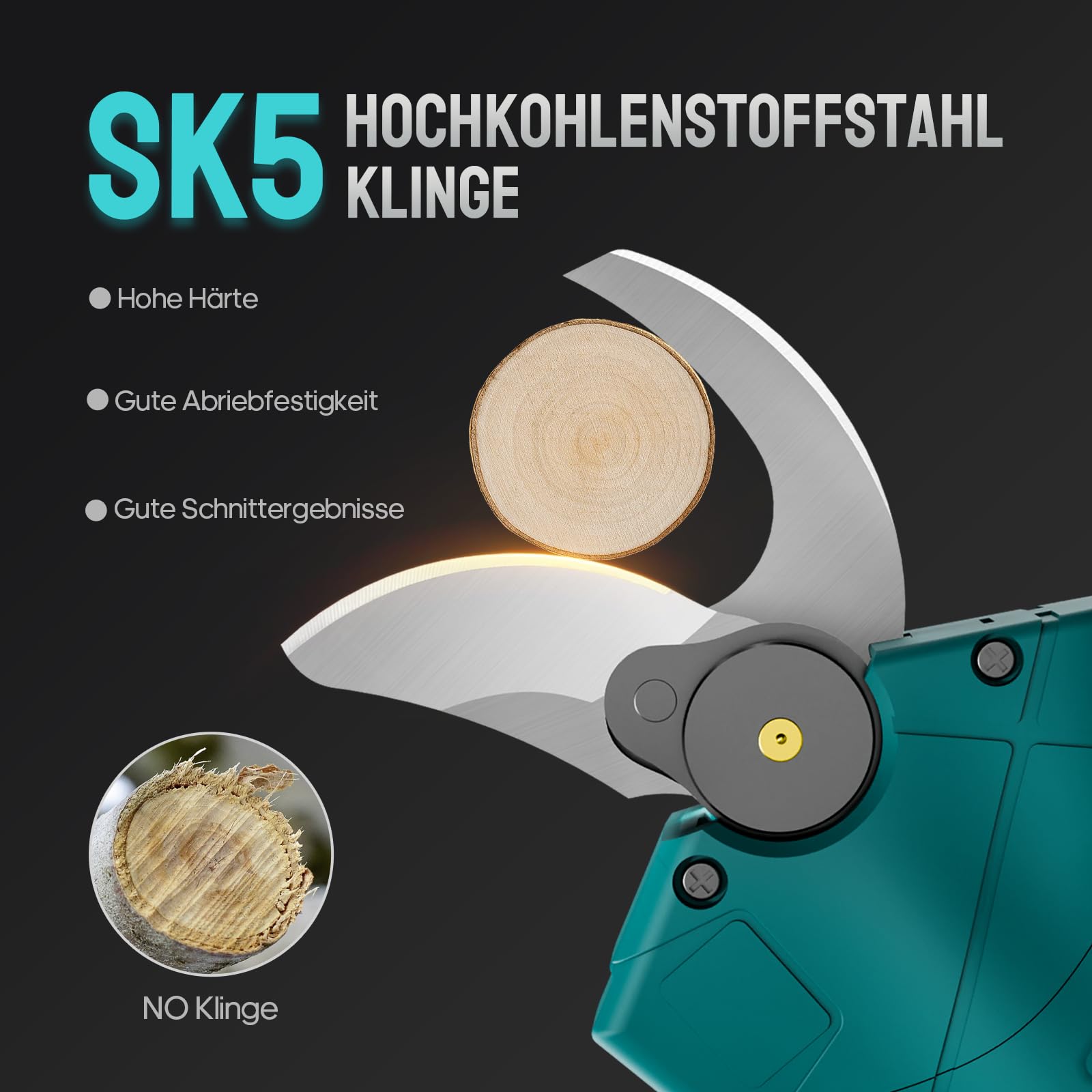 Akku Astschere Geevorks 20V Elektrische Gartenscheremit Tragetasche, 2×2.0 Ah Akku und Ladegerät, Sicherheitsschalter, Softgrip Schnittdurchmesser 15-30 mm mit 2* Klingen 3