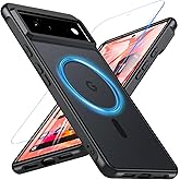 Cum2giff Upgraded Magnetic for Google Pixel 6 Case &amp; Screen Protector,Black | Pixel 6 Phone Case Fit MagSafe, Shockproof 12FT Military Grade Drop Protection Slim Translucent Matte Anti-dirty Phone Cover