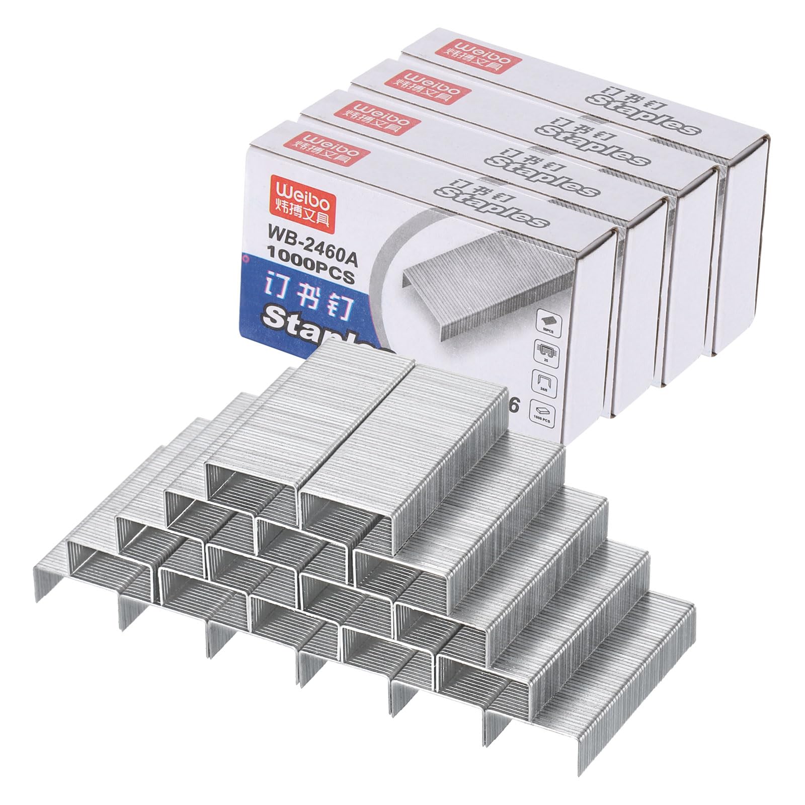 PATIKIL 24/6 Standard Staples, 4Box 4000pcs 1/4" Leg Length Flat Clinch Chisel Point Staples Jam-Free for Desk Stapler Office Desktop Home Supplies, Silver