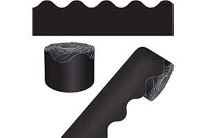 CARSON DELLOSA EDUCATION Carson Dellosa 65Ft of Black Bulletin Board Borders, 1 Roll of Scalloped Trim for Rolling Whiteboard, Cork and Posterboard, Party, Office Decorations, and Classroom Decor