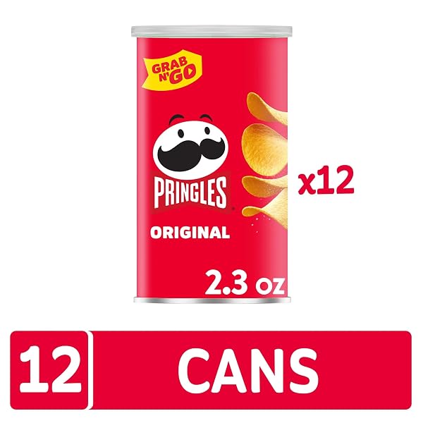 PRINGLES POTATO CRISPS CHIPS, LUNCH SNACKS, OFFICE AND KIDS SNACKS, GRAB N’ GO, ORIGINAL (12 CANS)