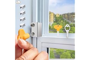 AUSWAUR Window Locks,(4 Sets) Sliding Window Locks with Key,Window Locks Security for Up and Down Windows,Adjustable Aluminum Window Stopper,Easv to Install Vertical Window AC Unit Security Lock (Silver)