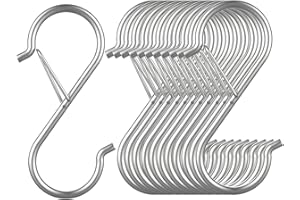 HEDGBOBO 12 Pack Silver S Hooks with Safety Buckle for Shelves/Racks/Poles, Heavy Duty Metal 3.5" S Hooks for Hanging Kitchen Utensils/Plants/Pots (3.5", Silver, 12)