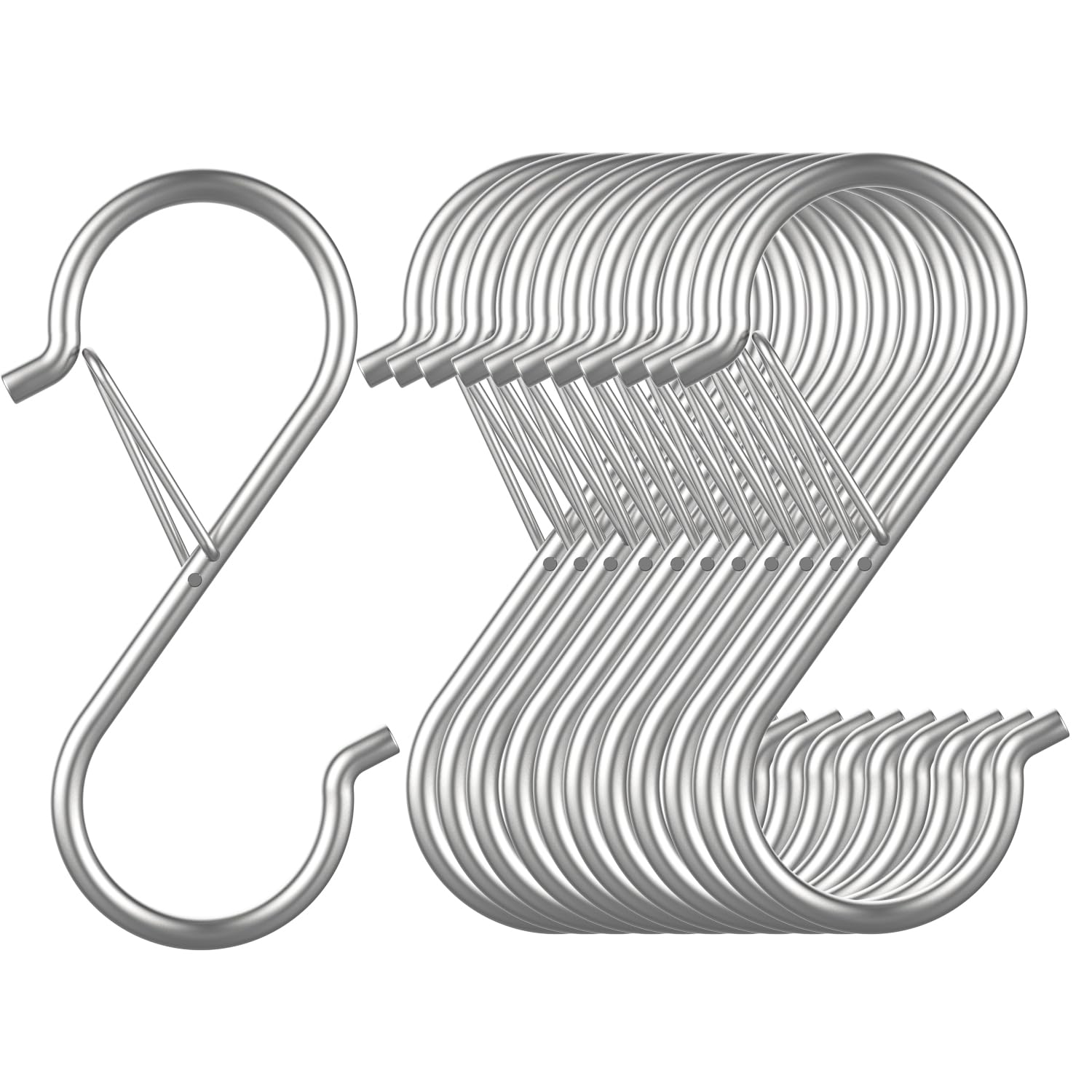 HEDGBOBO 12 Pack Silver S Hooks with Safety Buckle for Shelves/Racks/Poles, Heavy Duty Metal 3.5" S Hooks for Hanging Kitchen Utensils/Plants/Pots (3.5", Silver, 12)
