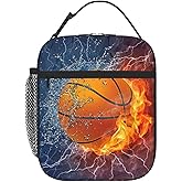 YIJIUWKIS Basketball Lunch Box for Kids Teens Boys Girls, Sports Insulated Lunch Bag Leakproof Portable Meal Bags with Side Pocket, Durable Reusable Tote Bag for Beach/Picnic/School/Work
