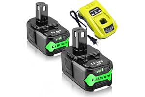 Ultraxxis 2 Packs 6.0Ah High Capacity Replacement for Ryobi 18v Battery P108 P104 P105 P102 P103 P122 P109 Li-ION Compatible with Ryobi 18V ONE+ System Cordless Power Tools and Charger