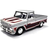 1966 C 10 Fleetside Pickup Truck Silver Metallic with Brown Sides American Classics Series 1/24 Diecast Model Car by Motormax 73355SIL