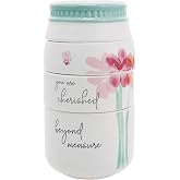 Pavilion Gift Company - Cherished Beyond Measure - 6-inch Stackable Ceramic Kitchen Measuring Cup (&frac14;, ⅓, &frac12;, 1 Cup), Rustic, Antique, Farmhouse Design For Kitchen, Mason Jar Measuring Cup, Cream