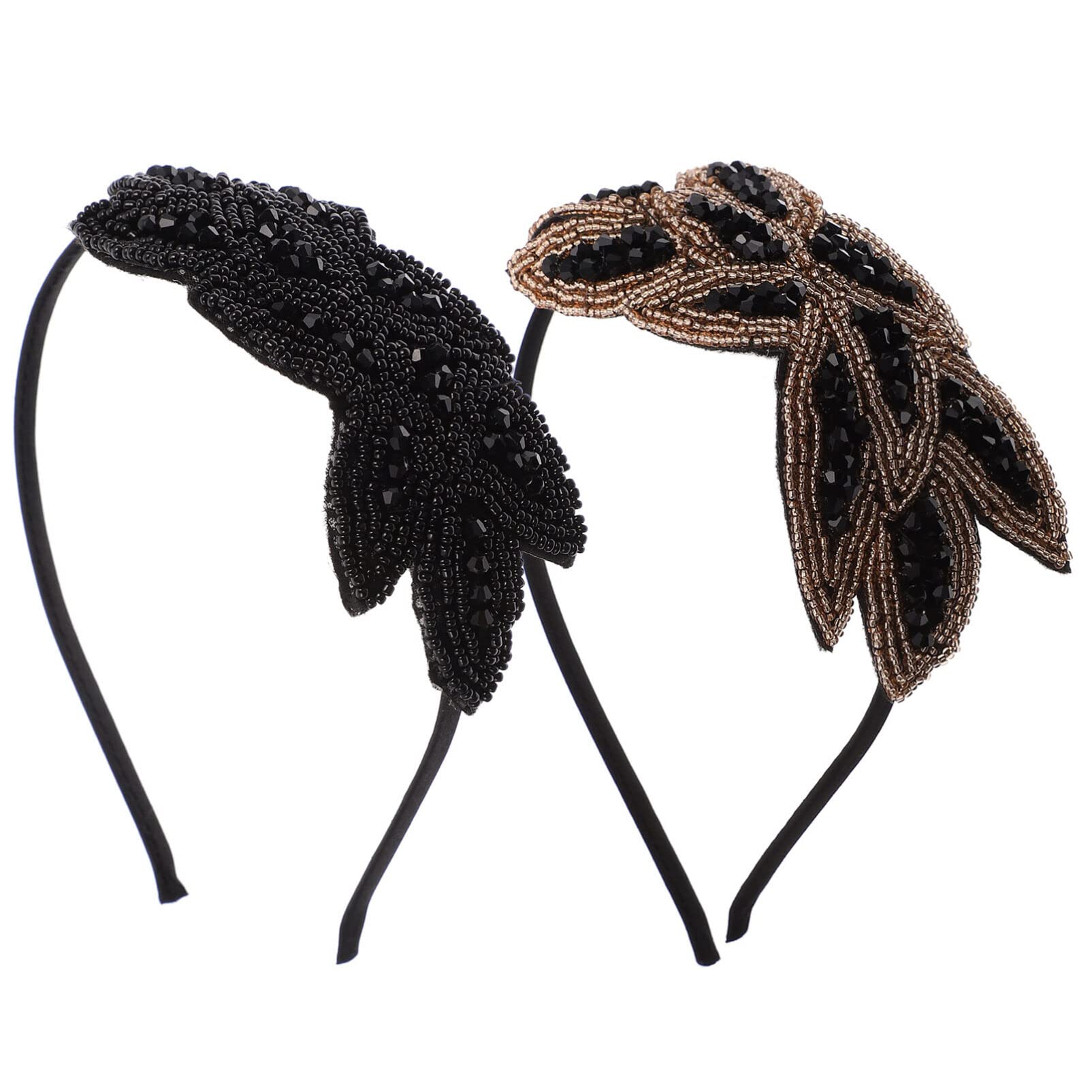 Lurrose 2pcs Vintage Flapper Headbands 1920s Flapper Headband Pearls Leaf Headpiece for Ladies Women