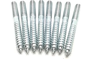Haozheng Hanger Bolt M12x120 Silvery Double Headed Bolt Self-Tapping Screw with Hexagon for Furniture 8Pcs
