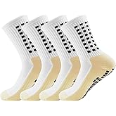 FLSHMCEN 4 Pairs Soccer Socks with Non-Slip Grip, Men's Athletic Socks for Football Basketball
