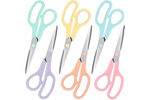 Scissors Set of 6-Pack, 8" Scissors All Purpose Comfort-Grip Handles, Sharp Scissor for Office Home School Craft Sewing Fabric Supplies, High/Middle School Student Teacher, Right/Left Hand