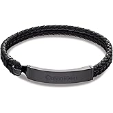 Calvin Klein Men's Leather Bracelet: Modern Essential with Braided Leather and Polished ID Plaque