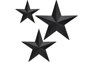 JoyEvy 6" 9”12"（3pieces Black Barn Star Wall Decor,Metal Stars Rustic Vintage Western Country Farmhouse Home Indoor or Outdoor Wall Decoration,Texas Stars for House Art Décor