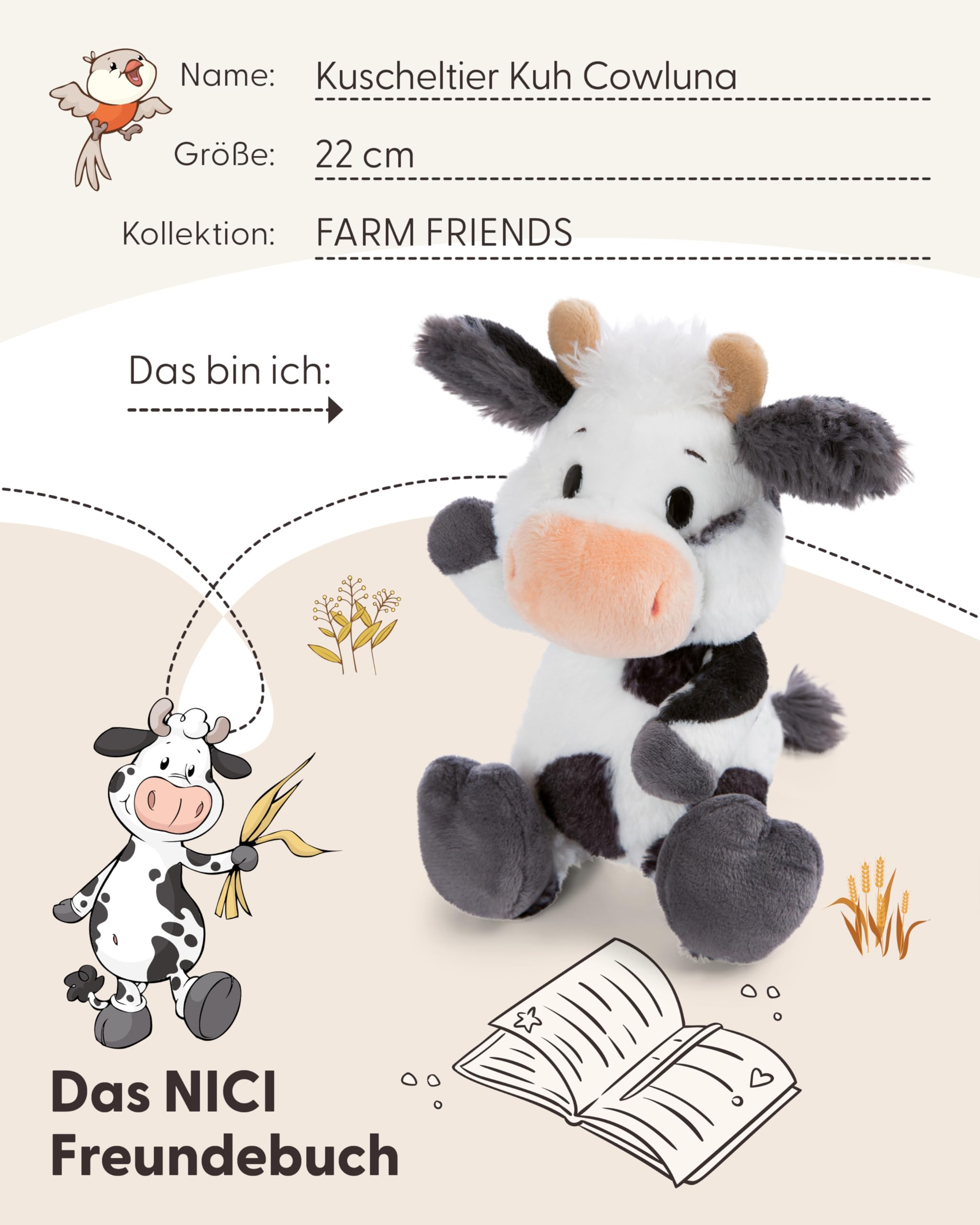 NICI Kuscheltier Kuh Cowluna 22cm - weiß - Weiches Plüschtier – niedliches Stofftier zum Kuscheln & Spielen – tolle Geschenkidee für Kinder & Erwachsene - 62251 5