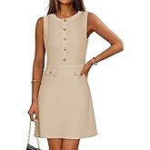 MEROKEETY Women's Formal Work Mini Dress Casual Summer Sleeveless Elegant Button Bussiness Office Outfits