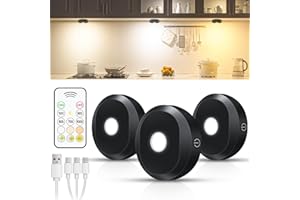 WILLED Puck Lights with Remote Control,3 Colors Under Cabinet Lighting Wireless,Rechargeable Battery LED Tap Light,Timer Function Stick On Lights for Kitchen,Cabinet,Counter,Closet, Shelf,3 Pack