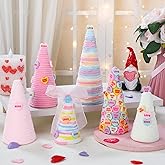 Giegxin 6 Pcs Valentine's Day Cone Tree Table Decorations, 3 Size Mini Tabletop Trees Conversation Heart Style Colorful Love Yarn Decorations for Table Holiday Party Wedding Home Decor Gift for Her