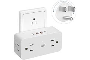 BEVA Multi Wall Outlet Extender - with Rotating Plug Adapter, Rotating Outlet Adapter 4AC and 4 USB Ports (2 USB C), Outlet Splitter Surge Protector