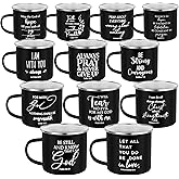 Mifoci Christian Enamel Mugs Gift for Church Inspirational Coffee Mugs with Handle Bible Verse Religious Camping Cups Church Party Favors Gifts for Clergy Pastor(Black,12 Pcs)
