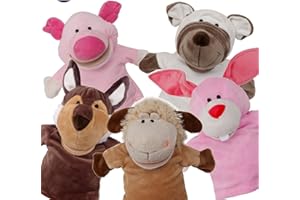 BETTERLINE Animal Hand Puppets Set for Kids & Adults - 12.5" Premium Quality Soft Plush Toys with Movable Mouths - Perfect for Storytelling, Teaching, Preschool, Role-Play - Durable, Vibrant, Educational Puppets