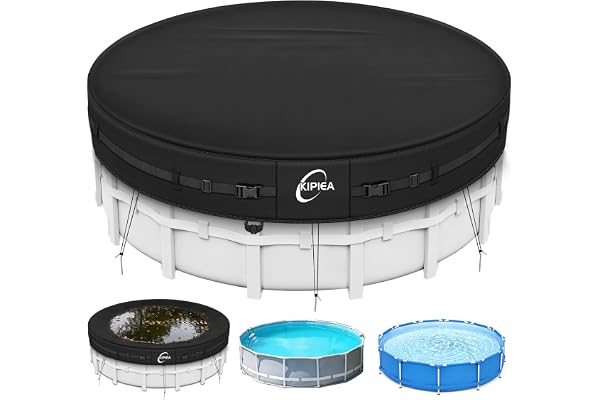 Kipiea Heavy Duty 500D 18ft Round Pool Cover for Above Ground Pools, Swimming Pool Cover Ideal for Inflatable Pool, Above Gro