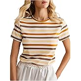 SHENHE Women's Striped Tee Shirt Crew Neck Short Sleeve Casual Basic Summer Tops