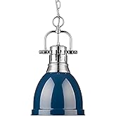 Golden Lighting- Duncan Small Pendant with Chain in Chrome with Matte Navy- Pendant Lighting, Ceiling Light Fixture