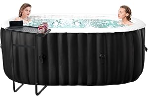 GLONERLE Inflatable Hot Tub, 2 Person Oval Portable Hot Tub, Leak-Proof PVC Outdoor Spa with 90 Air Jets, Blow up Hot Tub with Heater Pump and Insulated Cover, 75” L X 47”W X 25”H