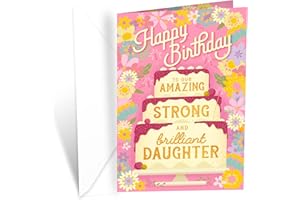 Prime Greetings Daughter Birthday Card, Made in America, Eco-Friendly, Thick Card Stock with Premium Envelope 5in x 7.75in, Packaged in Protective Mailer