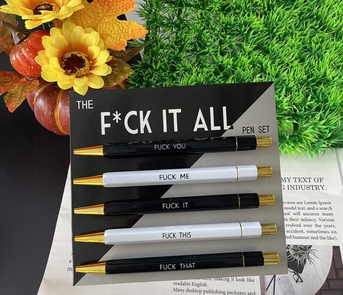 Funny Pens Set | Rude Cheeky Novelty Office Stationary | Secret Santa | Swear Pen Fun Pens Set | Ballpoint Pens | Supplies | Appreciation Gift | Stocking filler | Joke Funny Gift |