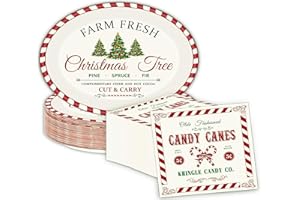 Polaxium 100Pcs Oval Christmas Paper Plates and Napkins Set 12"x10" Christmas Heavy Duty Plates Napkins Disposable Dinnerware Decor for Xmas Holiday Winter Party Supplies Decor for 50 Guests