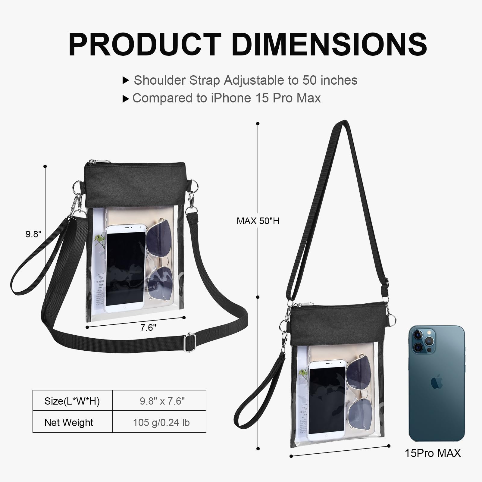 Clear Crossbody Purse Bag Stadium Approved Clear Tote Bag for Work Concert Sports
