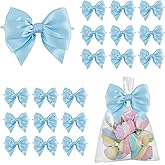 LiBongTa 4 Inch Blue Gift Bow Satin Ribbon Bows for Crafts, Pre-Tied Bows, Twist Tie Bow for Treat Bags, Premade Decorative Bow, Wrapping Bows for Presents, Wedding, Baby Shower-24 Counts