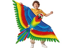 Large Parrot Kite, 53x38Inch Single Line Kite Colorful Kite with Long Tail Beginner Beach Kite with Winding Handle and Line B