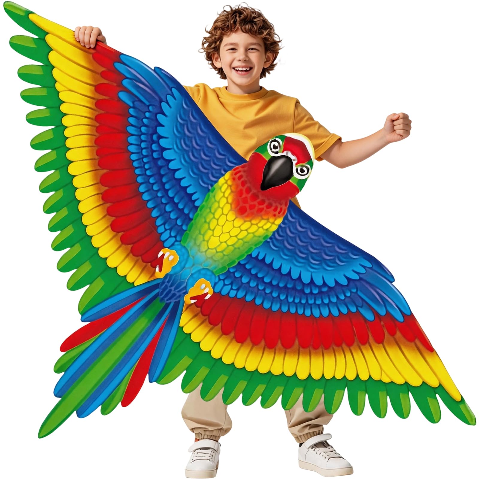 Large Parrot Kite - 53x38Inch Single Line Colorful Beginner Kite with Long Tail, Winding Handle and Line for Kids and Adults, Beach and Outdoor Activities