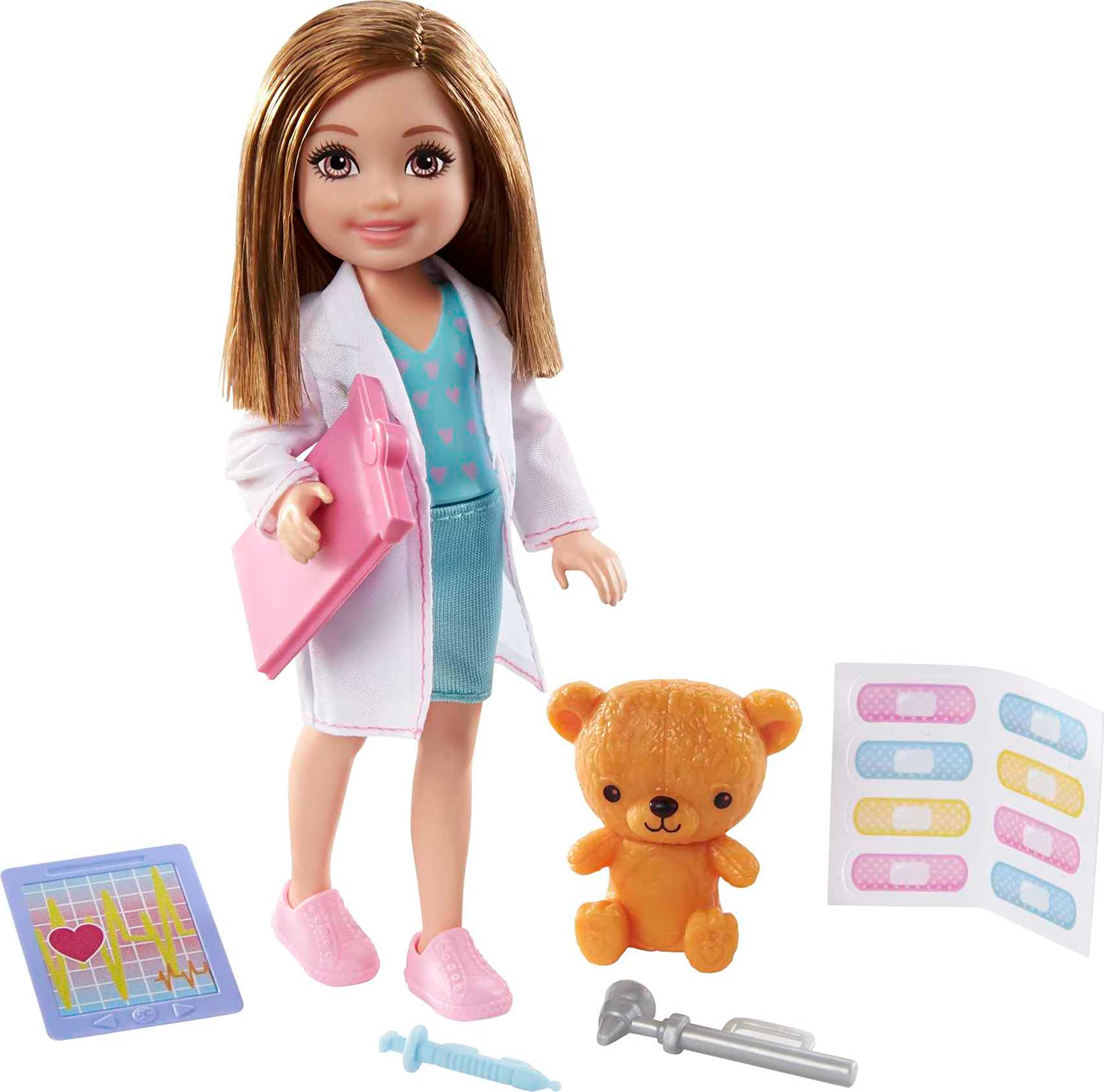 Barbie Playset with Brunette Chelsea Can Be Doctor Doll & Accessories Including Clipboard, Medical Tools & Bandage Stickers, GTN88