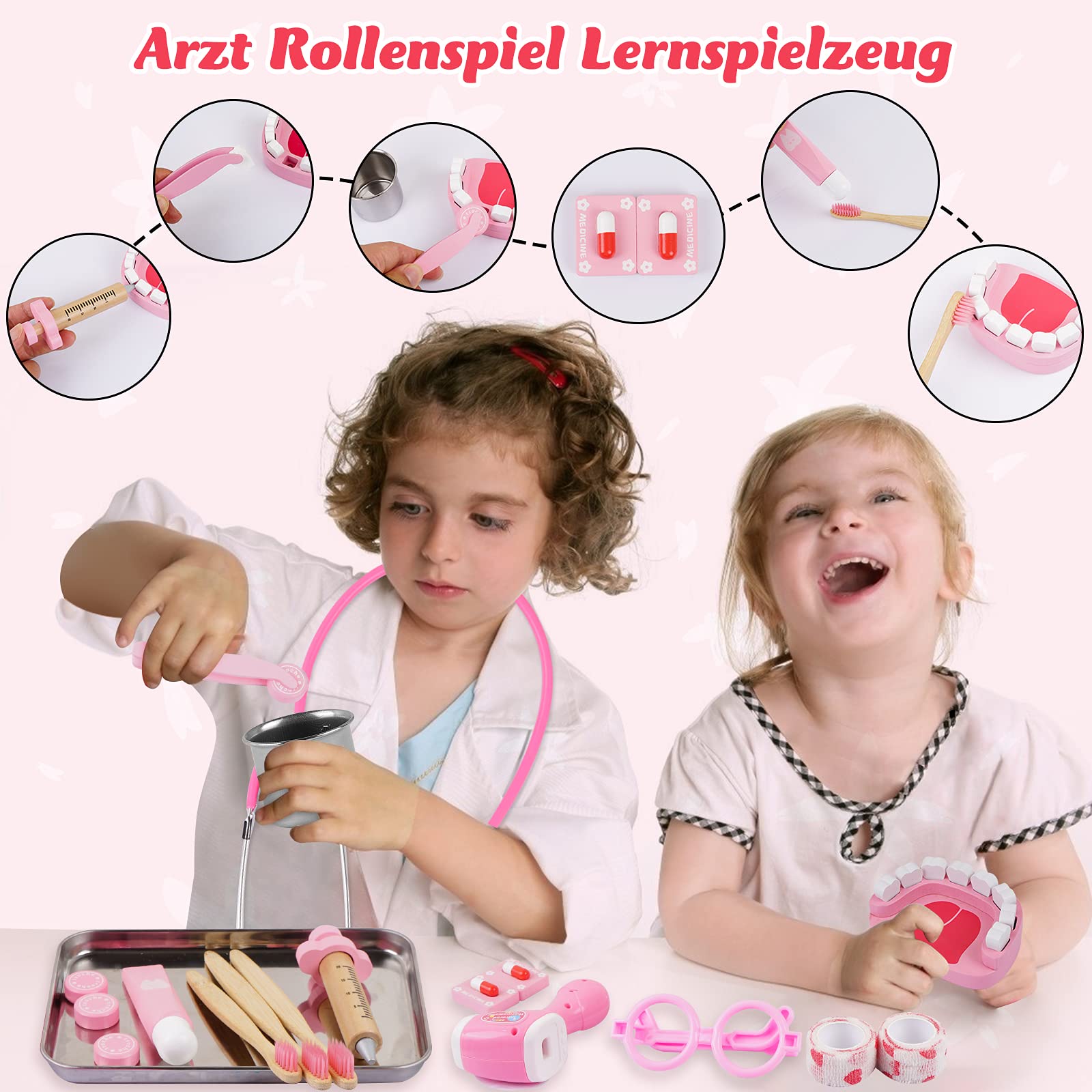 Sundaymot Arztkoffer für Kinder - 32-teiliges Medizinisches Spielzeug Rollenspiel Set, Doktor Spielset Kit mit Stethoskop, Geschenk für Mädchen ab 3 Jahren 4