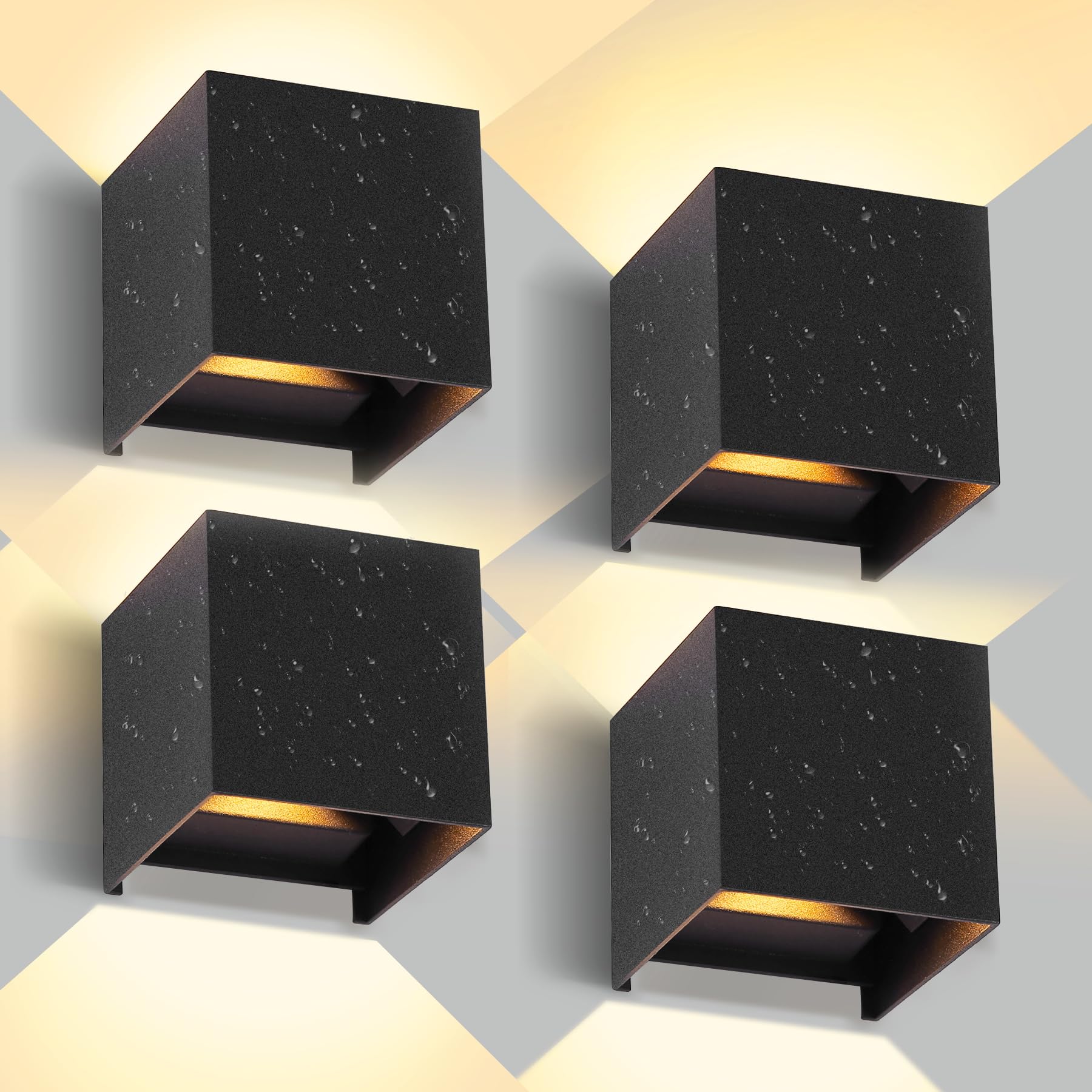 SILAMPDI Outdoor Wall Lights 12W Led Outdoor Lights Waterproof IP65 Outside Wall Lights Adjustable Beam Aluminum Black Indoor Wall Lamp 3000K Warm White for Garden Bathroom Bedroom Living Room 4pcs