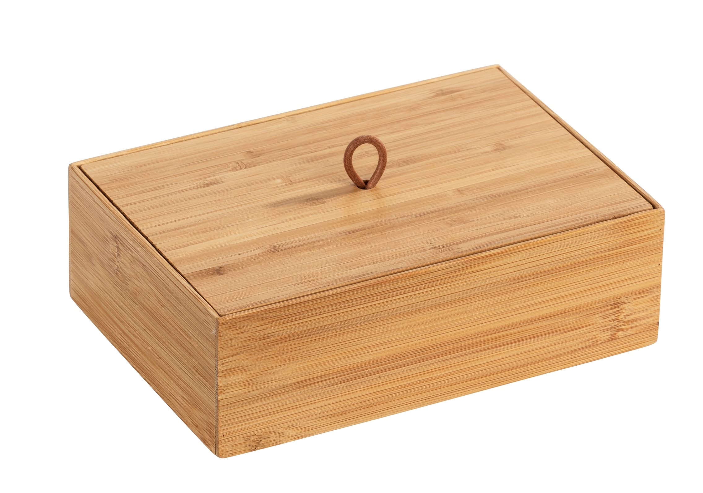 WENKO Terra Bamboo Organiser Box with 3 Compartments - Storage Box, Bathroom Basket, Bamboo, brown, Maße (B x H x T): 22 x 7 x 15 cm