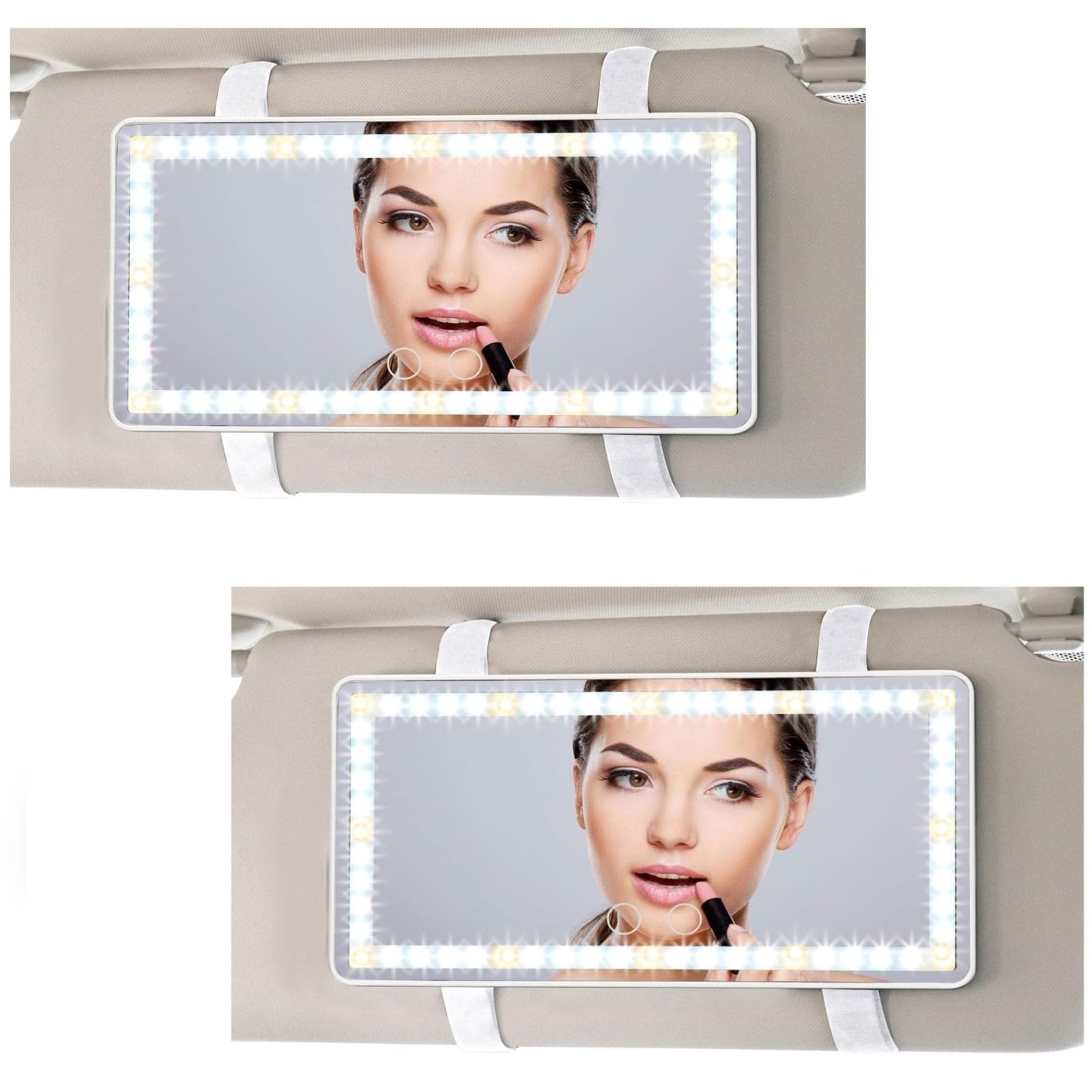 Photo 1 of Feisate 2 Pack - Car Mirror Visor Vanity with Rechargeable LED Lights, 3 Light Modes & Dimmable Touch Screen, Large Sun Visor Vanity for Truck, Girly Car Accessories for Women & Girl Interior, White